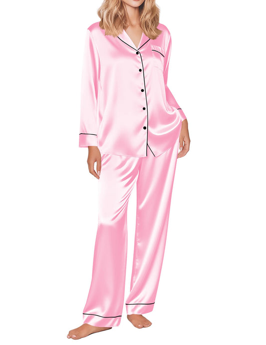 Long Silk Pajamas (Pink)