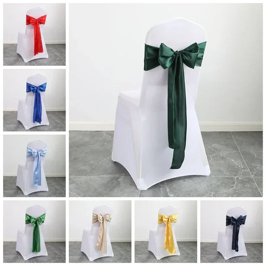 Wedding Decoration Chair Satin Sash Bow Tie Self TIe for BIrthday Party Festival Hotel Holiday Shiny Look Luxury Dining Room